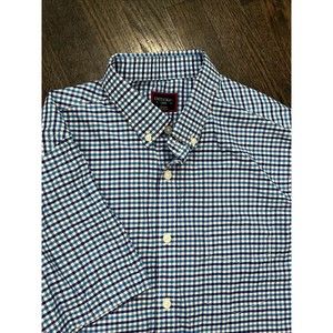 UNTUCKit Mens L Blue Gingham Short Sleeve Button Up Shirt Manzanilla Plaid.